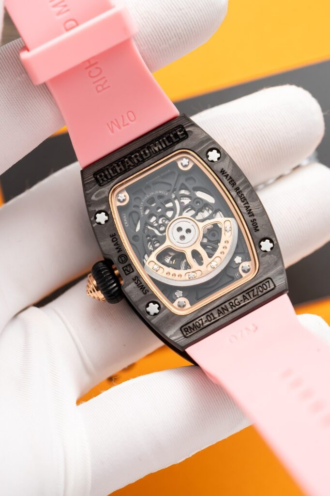 Richard Mille RM07-01 Carbon Pink Rubber Strap Replica Watch 32mm (1)