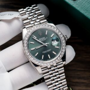 Rolex DateJust 126334 Mint Green Dial Custom Moissanite Clean Factory 41mm (1)