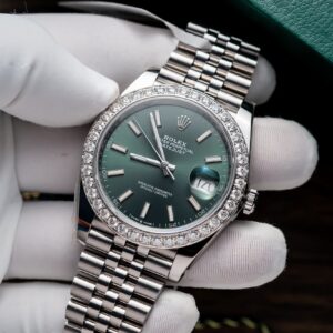 Rolex DateJust 126334 Mint Green Dial Custom Moissanite Clean Factory 41mm (1)