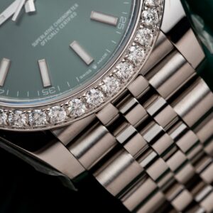 Rolex DateJust 126334 Mint Green Dial Custom Moissanite Clean Factory 41mm (1)