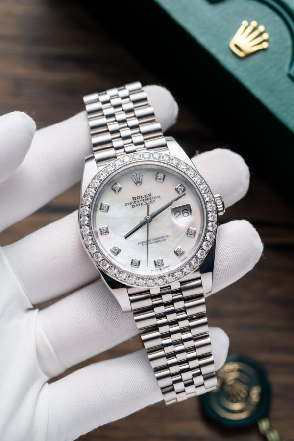 Rolex DateJust 126334 Mother Of Pearl Custom Moissanite Clean Factory 41mm (5)