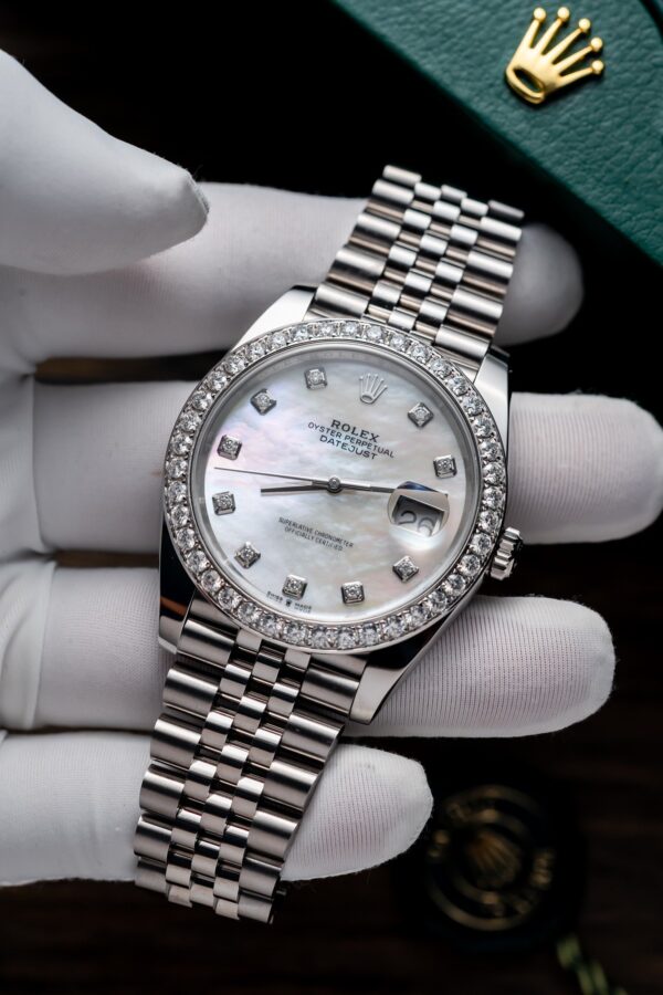 Rolex DateJust 126334 Mother Of Pearl Custom Moissanite Clean Factory 41mm (5)