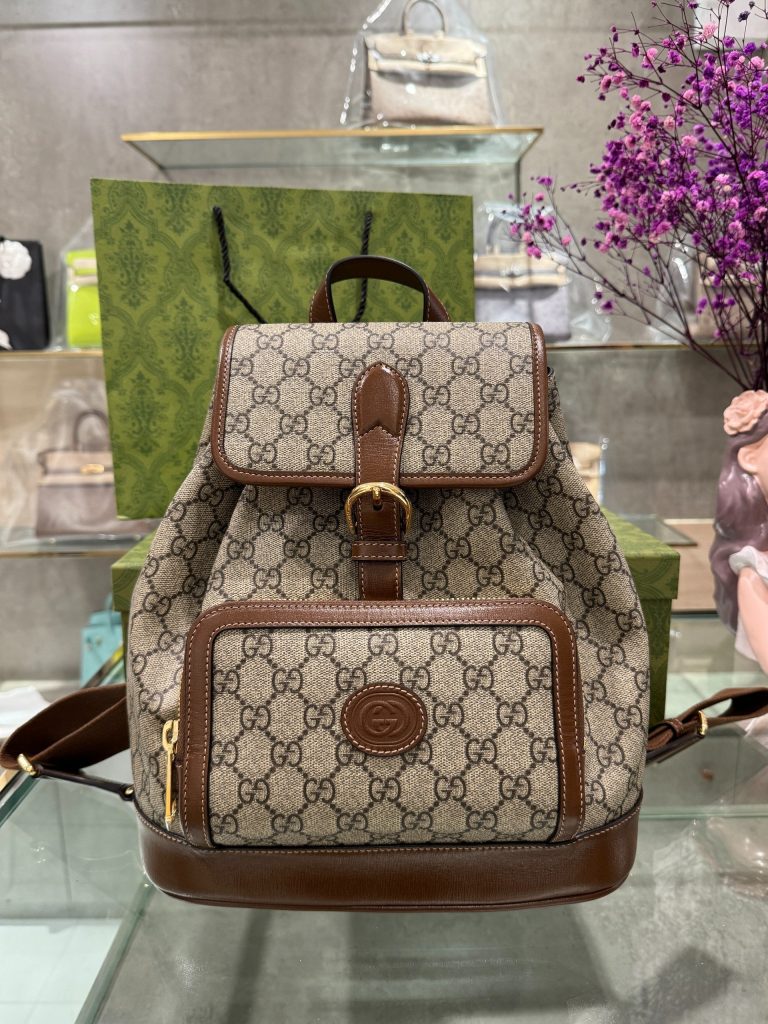 Balo Gucci With Interlocking G Beige Replica Handbags Brown (3)