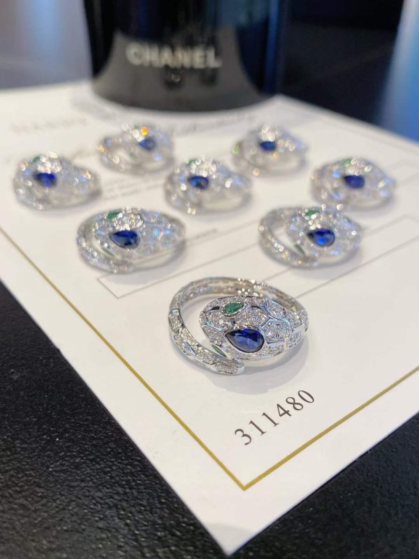 Bvlgari Ring Customs White Gold Diamonds and Natural Gemstones (7)