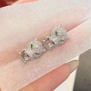 Cartier Earrings Customs 18K White Gold Diamonds Leopard