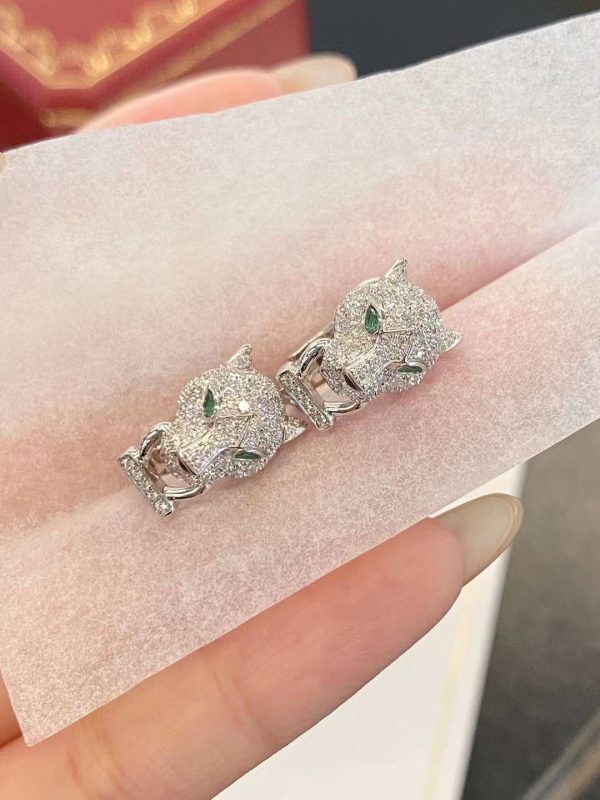 Cartier Earrings Customs 18K White Gold Diamonds Leopard
