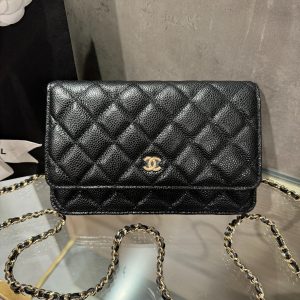 Chanel Caviar Tiny CC Wallet on Chain WOC Gold Coated Replica Bags 19cm (1)