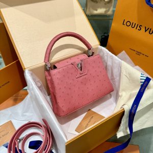 Louis Vuitton Capucines Imported Ostrich Pink Leather Replica Bags (8)