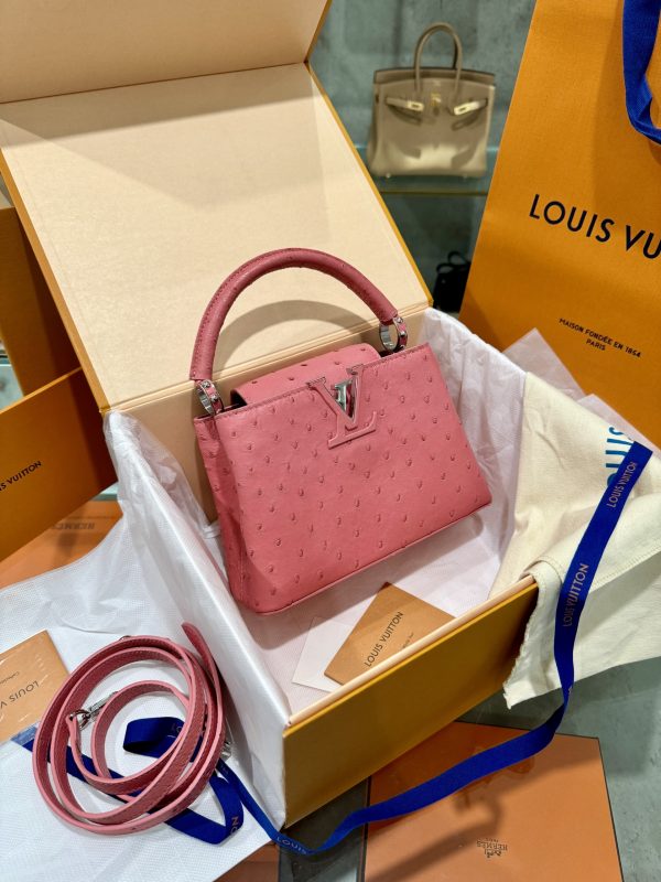 Louis Vuitton Capucines Imported Ostrich Pink Leather Replica Bags (8)