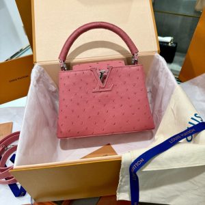 Louis Vuitton Capucines Imported Ostrich Pink Leather Replica Bags (8)