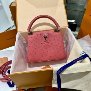 Louis Vuitton Capucines Imported Ostrich Pink Leather Replica Bags (8)