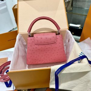 Louis Vuitton Capucines Imported Ostrich Pink Leather Replica Bags (8)