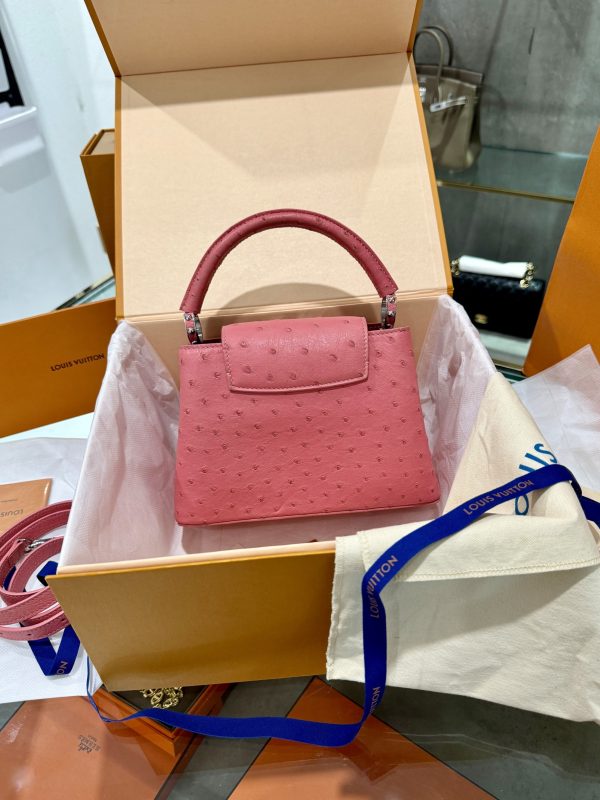 Louis Vuitton Capucines Imported Ostrich Pink Leather Replica Bags (8)