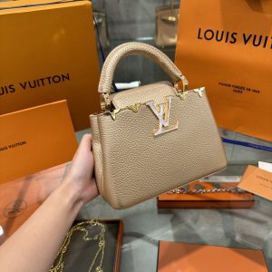 Louis Vuitton LV Capucines Brown Color Leather Replica Handbags