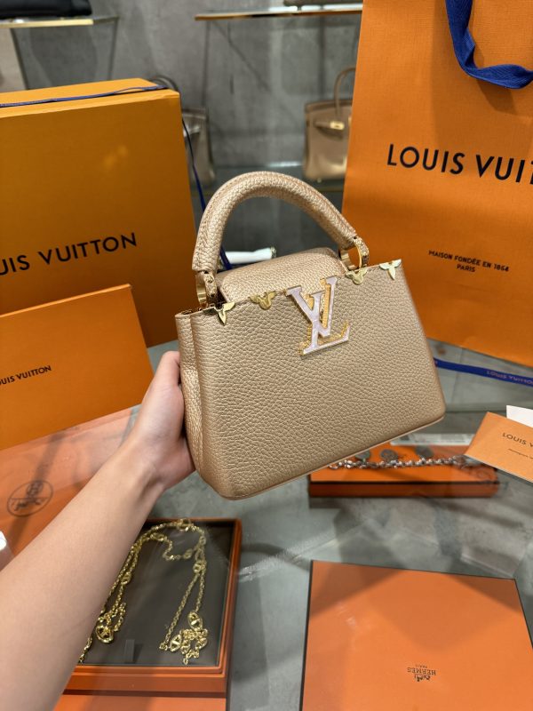 Louis Vuitton LV Capucines Brown Color Leather Replica Handbags