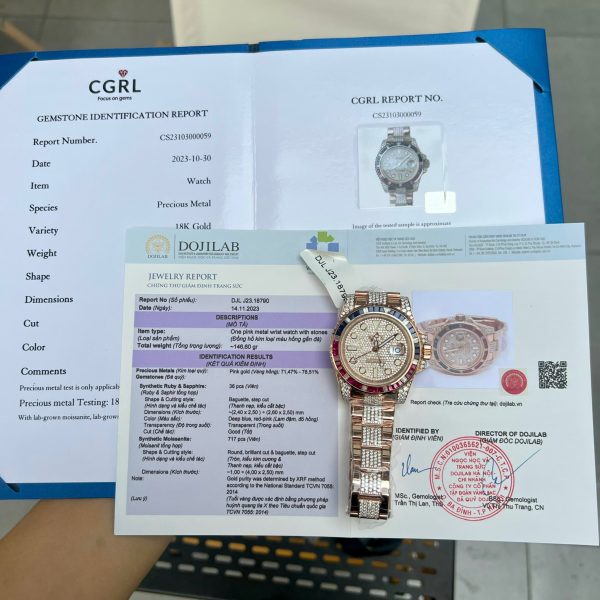 Rolex GMT Master II Gold Wrapped Customs Moissanite Sapphire Diamonds 40mm (10)