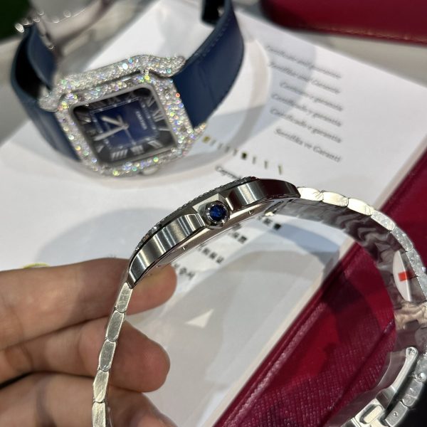 Catier Santos Customs Moissanite Diamonds Bezel Blue Dial BV Factory (2)