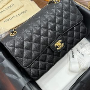 Chanel Classic Womens Black Replica Handbags Grain Leather 25cm (2)