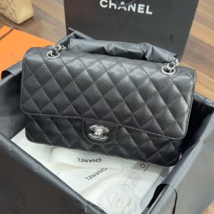 Chanel Classic Womens Black Replica Handbags Lock Silver 25cm (2)