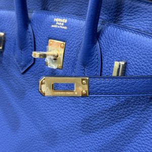 Hermes Birkin PHW Togo Dark Blue Replica Handbags Gold Lock 25cm (2)