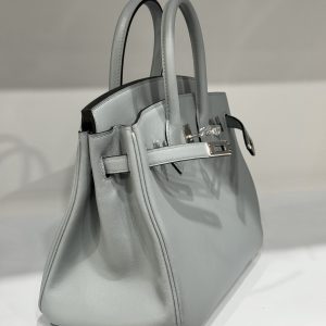 Hermes Birkin PHW Togo Gray Replica Handbags Silver Lock 25cm (2)