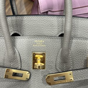 Hermes Birkin PHW Togo Replica Handbags Gray Lock Gold 25cm (2)