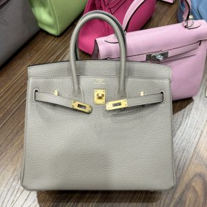 Hermes Birkin PHW Togo Replica Handbags Gray Lock Gold 25cm (2)