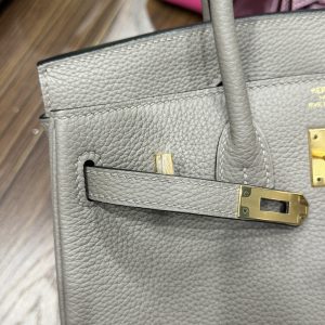 Hermes Birkin PHW Togo Replica Handbags Gray Lock Gold 25cm (2)