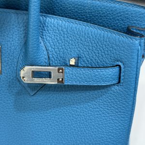 Hermes Birkin PHW Togo Womens Blue Replica Bags Lock Silver 25cm (2)