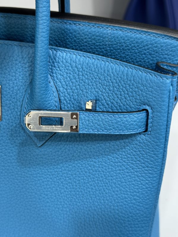 Hermes Birkin PHW Togo Womens Blue Replica Bags Lock Silver 25cm (2)