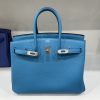 Hermes Birkin PHW Togo Womens Blue Replica Bags Lock Silver 25cm (2)