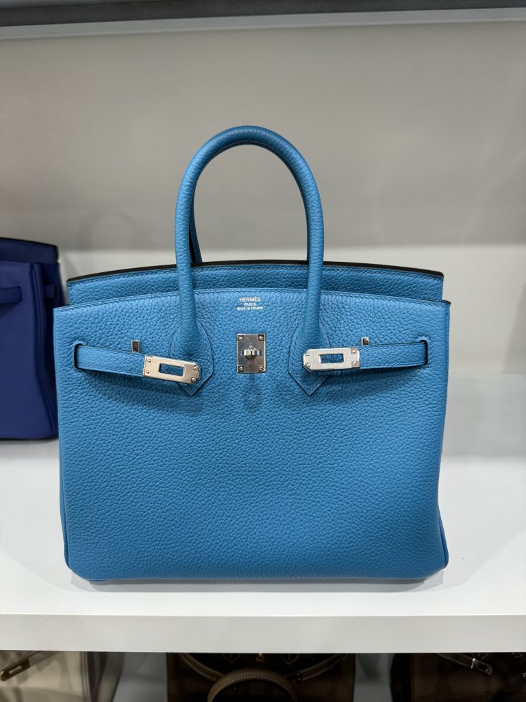 Hermes Birkin PHW Togo Womens Blue Replica Bags Lock Silver 25cm (2)