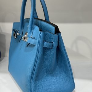 Hermes Birkin PHW Togo Womens Blue Replica Bags Lock Silver 25cm (2)