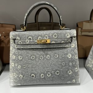 Hermes Kelly Lizard Womens Replica Handbags Lock Gold Size 28cm (2)