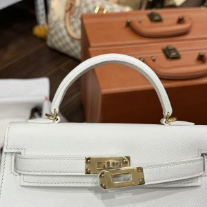 Hermes Kelly Mini Womens White Replica Handbags Lock Gold 20cm (2)