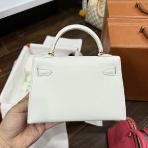 Hermes Kelly Mini Womens White Replica Handbags Lock Gold 20cm (2)