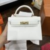 Hermes Kelly Mini Womens White Replica Handbags Lock Gold 20cm (2)