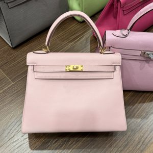 Hermes Kelly Pink Womens Replica Handbags Lock Gold 25cm (2)