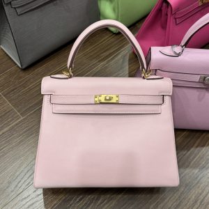 Hermes Kelly Pink Womens Replica Handbags Lock Gold 25cm (2)