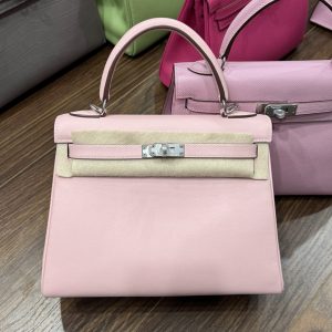 Hermes Kelly Pink Womens Replica Handbags Lock Silver 25cm (2)
