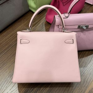 Hermes Kelly Pink Womens Replica Handbags Lock Silver 25cm (2)