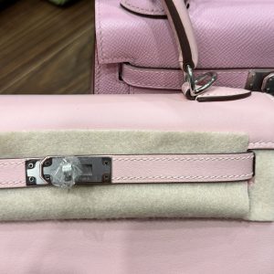 Hermes Kelly Pink Womens Replica Handbags Lock Silver 25cm (2)