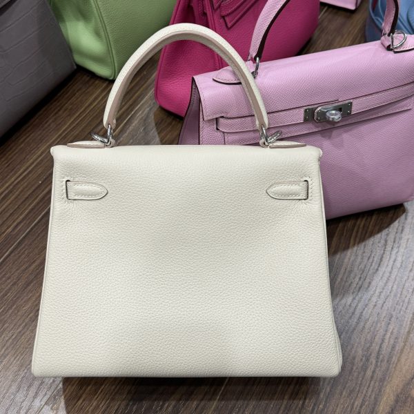 Hermes Kelly White Womens Replica Handbags Lock Silver 25cm (2)