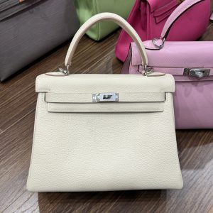Hermes Kelly White Womens Replica Handbags Lock Silver 25cm (2)