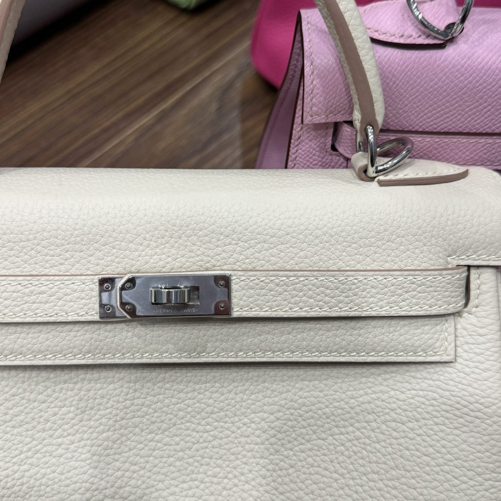 Hermes Kelly White Womens Replica Handbags Lock Silver 25cm (2)