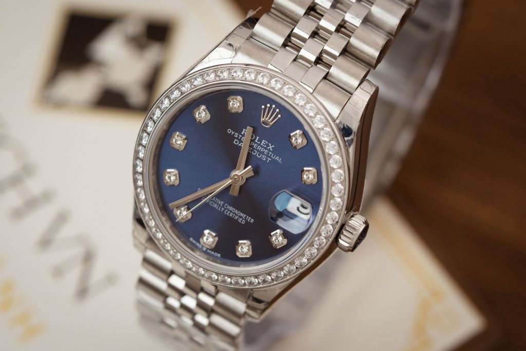 Rolex Replica Watch DateJust Women Blue Dial Bezel Diamonds 31mm (3)
