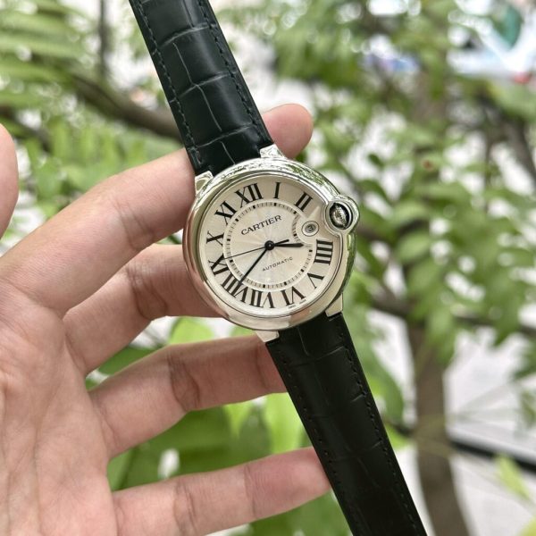 Cartier Ballon Bleu Replica Watch AF Factory Black Leather Strap 42mm