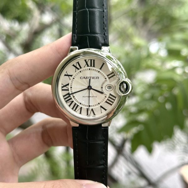 Cartier Ballon Bleu Replica Watch AF Factory Black Leather Strap 42mm