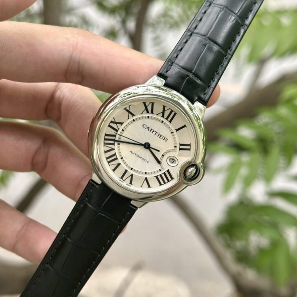 Cartier Ballon Bleu Replica Watch AF Factory Black Leather Strap 42mm