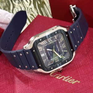 Cartier Santos WSSA0030 Replica Watches Blue Dial Rubber Band 39 (2)